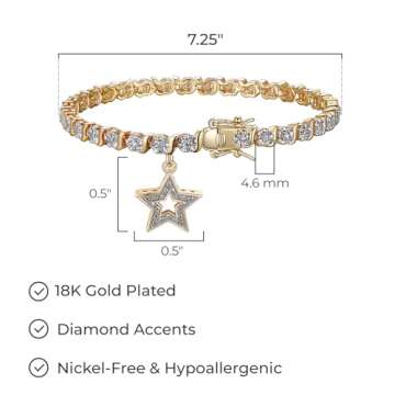 MORGAN & PAIGE Bronze 18K Yellow Gold Plated Diamond Accent Star Tennis Bracelets for Women Trendy - Charm Womens Bracelets with Diamond Accent S-Link Chain, 7.25 inch
