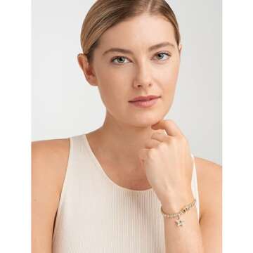 MORGAN & PAIGE Bronze 18K Yellow Gold Plated Diamond Accent Star Tennis Bracelets for Women Trendy - Charm Womens Bracelets with Diamond Accent S-Link Chain, 7.25 inch