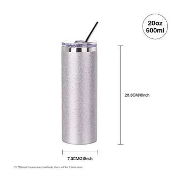 Personalized Glitter Skinny Tumbler - Sublimation Ready 20oz Stainless Steel Set of 4