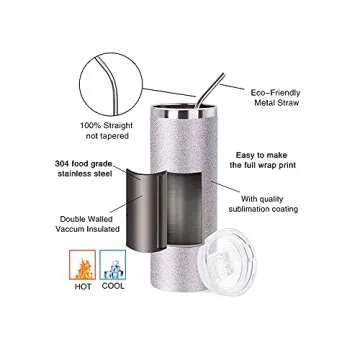 Customizable Glitter Skinny Tumbler | Sublimation Ready 20oz