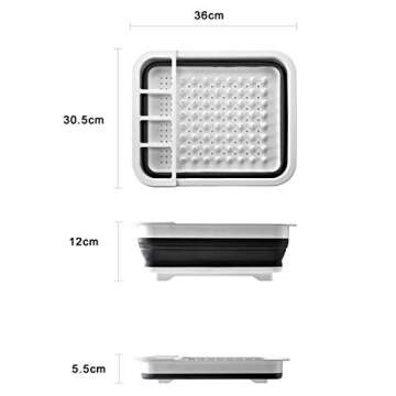 DLD Collapsible Dish Drainer with Drainer Board - Foldable Drying Rack Set - Portable Dinnerware Organizer - Space Saving Kitchen Storage Tray (Grey)