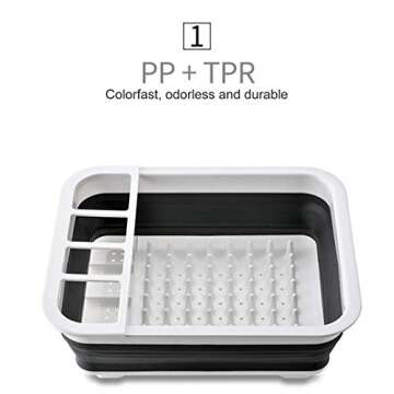 DLD Collapsible Dish Drainer with Drainer Board - Foldable Drying Rack Set - Portable Dinnerware Organizer - Space Saving Kitchen Storage Tray (Grey)