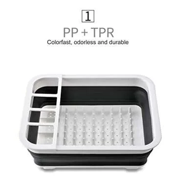 DLD Collapsible Dish Drainer with Drainer Board - Foldable Drying Rack Set - Portable Dinnerware Organizer - Space Saving Kitchen Storage Tray (Grey)