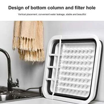 DLD Collapsible Dish Drainer with Drainer Board - Foldable Drying Rack Set - Portable Dinnerware Organizer - Space Saving Kitchen Storage Tray (Grey)