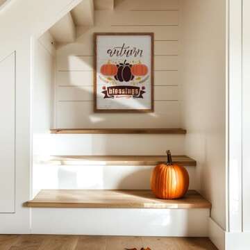 ArtbyHannah Fall Wall Deocr Framed 3d Fall Wall Art,Rustic Thanksgiving Decor with Pumpkins Fall Pic...