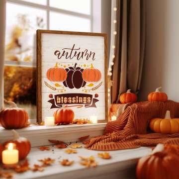 ArtbyHannah Fall Wall Deocr Framed 3d Fall Wall Art,Rustic Thanksgiving Decor with Pumpkins Fall Pictures Wall Decor,Vintage Fall Decorations for Home Kitchen Living Room(12×16 Inch Brown Framed)