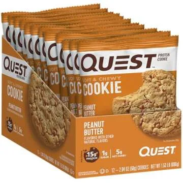 Quest Nutrition Peanut Butter Protein Cookie, 1g Sugar, 15g Protein, 5g Net Carbs, 12 Count