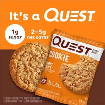 Quest Nutrition Peanut Butter Protein Cookie, 1g Sugar, 15g Protein, 5g Net Carbs, 12 Count