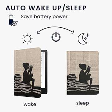 kwmobile Case Compatible with Amazon Kindle Paperwhite 11 Generation 2021 Case - PU Cover for Kindle Paperwhite Case w/Strap - Girl and Books Black/Beige