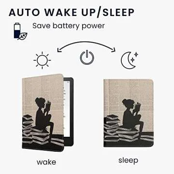 kwmobile Case Compatible with Amazon Kindle Paperwhite 11 Generation 2021 Case - PU Cover for Kindle Paperwhite Case w/Strap - Girl and Books Black/Beige