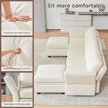Weture Modular Sectional Sofa with Storage, U Shaped Sectional Couch for Living Room, Convertible Modular Sofa Couch with Ottomans, High Supportive & Soft Sponge, 6 Seat, Beige