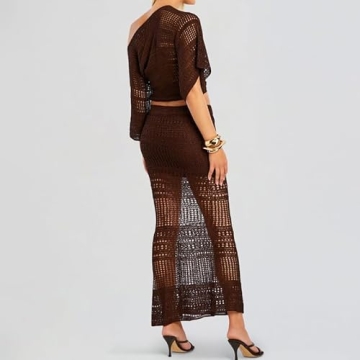 VOIKERDR Crochet One Shoulder Top & Maxi Skirt Set for Women