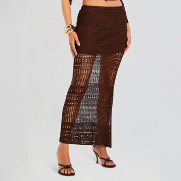 VOIKERDR Crochet One Shoulder Top & Maxi Skirt Set for Women