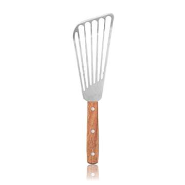 New Star Foodservice 43068 Wood Handle Fish Spatula, 6.5" Blade, Silver