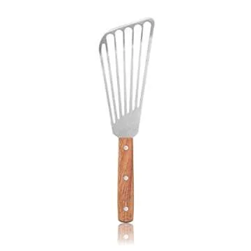 New Star Foodservice 43068 Wood Handle Fish Spatula, 6.5" Blade, Silver