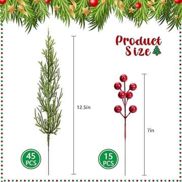 60 Pcs Christmas 3D Artificial Pine Branches Set