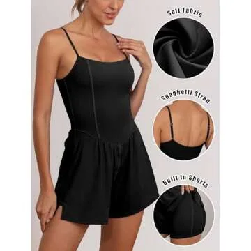 ANRABESS Women Rompers Summer Casual Sleeveless Spaghetti Strap Jumpsuit Built-in Shorts Athletic Workout One Piece Outfits