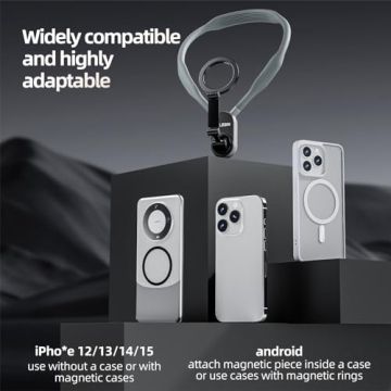 TELESIN° Magnetic Neck Mount for Phones, Neck Cell Phone Holder POV/Vlog Selfie Mount Hand Free Phone Neck Holder Chest Stand Strap Video Recording for iPhone 16 15 14 13 12 Seires Android Phones Gray