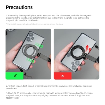 TELESIN° Magnetic Neck Mount for Phones, Neck Cell Phone Holder POV/Vlog Selfie Mount Hand Free Phone Neck Holder Chest Stand Strap Video Recording for iPhone 16 15 14 13 12 Seires Android Phones Gray