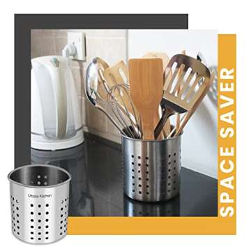 Utopia Kitchen Stainless Steel Cooking Utensil Holder - Elegant and Practical