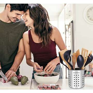 Stainless Steel Cooking Utensil Holder - Modern Kitchen Essential