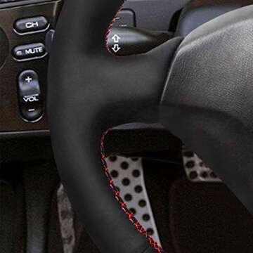 MEWANT Car Steering Wheel Cover Wrap for Honda S2000 Civic Si Acura RSX Type-S 2005 Hand-Stitched Black Suede