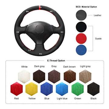 MEWANT Car Steering Wheel Cover Wrap for Honda S2000 Civic Si Acura RSX Type-S 2005 Hand-Stitched Black Suede