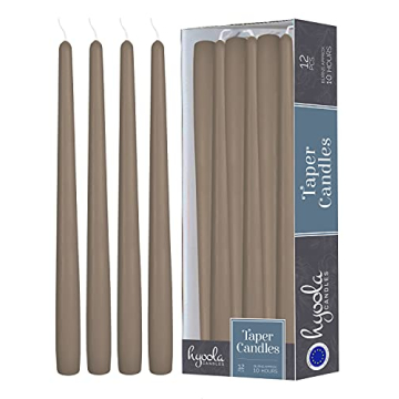 Hyoola 12 Pack Tall Taper Candles - 12 Inch Taupe Dripless, Unscented Dinner Candle - Paraffin Wax w...