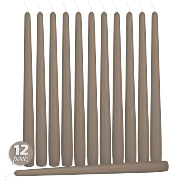 Hyoola 12 Pack Tall Taper Candles - 12 Inch Taupe Dripless, Unscented Dinner Candle - Paraffin Wax with Cotton Wicks - 10 Hour Burn Time.