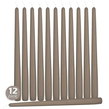 Hyoola 12 Pack Tall Taper Candles - 12 Inch Taupe Dripless, Unscented Dinner Candle - Paraffin Wax with Cotton Wicks - 10 Hour Burn Time.