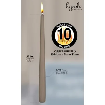 Hyoola 12 Pack Tall Taper Candles - 12 Inch Taupe Dripless, Unscented Dinner Candle - Paraffin Wax with Cotton Wicks - 10 Hour Burn Time.