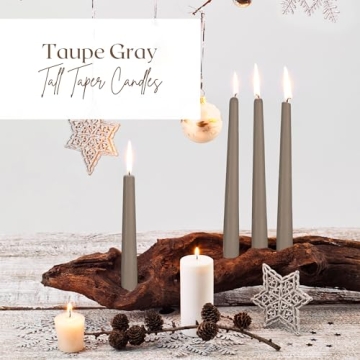 Hyoola 12 Pack Tall Taper Candles - 12 Inch Taupe Dripless, Unscented Dinner Candle - Paraffin Wax with Cotton Wicks - 10 Hour Burn Time.