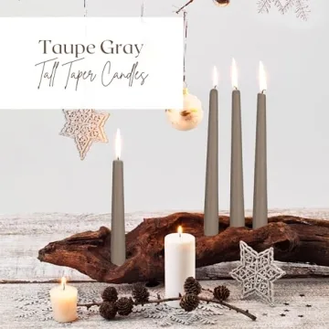 Hyoola 12 Pack Tall Taper Candles - 12 Inch Taupe Dripless, Unscented Dinner Candle - Paraffin Wax with Cotton Wicks - 10 Hour Burn Time.