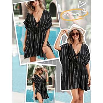 ADOME Women's Swim Cover Ups for Beach Swimwear Summer Casual Loose Beach Dress Black