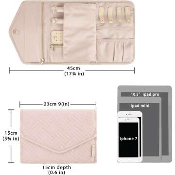 BAGSMART Travel Jewelry Organizer Roll in Soft Pink