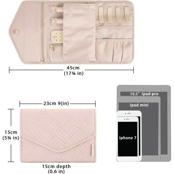 BAGSMART Travel Jewelry Organizer Roll in Soft Pink
