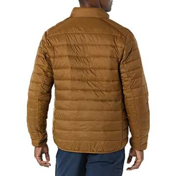 Amazon Essentials Men's Packable Lightweight Water-Resistant Puffer Jacket (Available in Big & Tall), Light Brown, Large