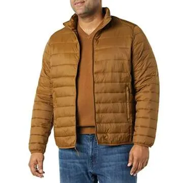 Amazon Essentials Men's Packable Lightweight Water-Resistant Puffer Jacket (Available in Big & Tall), Light Brown, Large