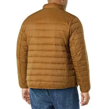 Amazon Essentials Men's Packable Lightweight Water-Resistant Puffer Jacket (Available in Big & Tall), Light Brown, Large