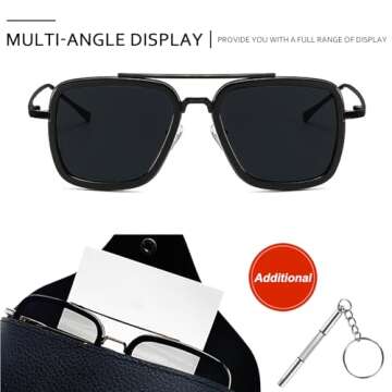 SHEEN KELLY Retro Tony Stark Sunglasses Vintage Square Metal Pilot Eyeglasses Men Women Spider Man