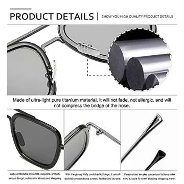 SHEEN KELLY Retro Tony Stark Sunglasses Vintage Square Metal Pilot Eyeglasses Men Women Spider Man
