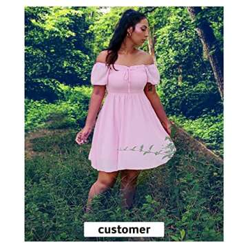 Byinns Women's Sweetheart Neckline Dress Smocked Sundress Puff Short Sleeve Drawstring Dresses