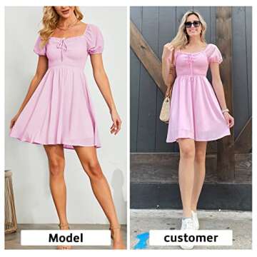 Byinns Women's Sweetheart Neckline Dress Smocked Sundress Puff Short Sleeve Drawstring Dresses