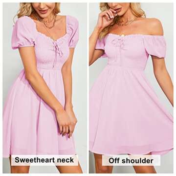Byinns Women's Sweetheart Neckline Dress Smocked Sundress Puff Short Sleeve Drawstring Dresses