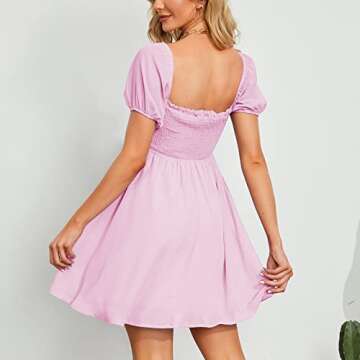 Byinns Women's Sweetheart Neckline Dress Smocked Sundress Puff Short Sleeve Drawstring Dresses