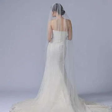 azaleas Wedding Bridal Veil with Comb 1 Tier Cut Edge Fingertip&Cathedral Length Pearl(V05)