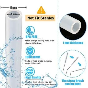 Greant 6 Pack Replacement Straws for Hydro Flask Straw Lid Wide Mouth Bottle with Straw Brush, 8 mm Plastic Straw for Hydroflask 32 oz (compatible with Hydroflask Wide Mouth)