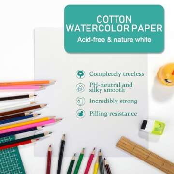 TecUnite 120 Sheets Cotton Watercolor Paper Cold Press for Artists (9 x 12 Inch, 230gsm)