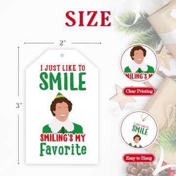 Funny Christmas Gift Tags, 48Pcs Elf Gift Tags for Christmas Presents Package Wrapping, Buddy The El...