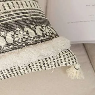 Tiffasea Throw Pillow Cover Boho Decorative Accent Neutral Soft Tufted Cushion Case Farmhouse Decor Woven Tassel Pillow Cover for Home Bedroom Couch Sofa Living Room
